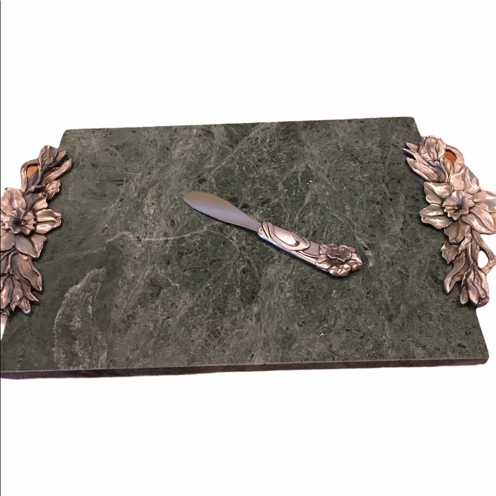 Seagull Pewter Marble Cheese Tray & Knife